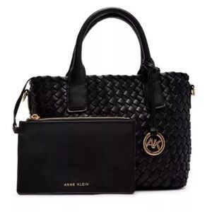 Anne Klein Black Woven Satchel with Pouch